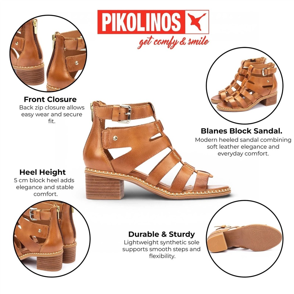 PIKOLINOS Blanes Womens 8-8.5/39 Cage Block Heeled Sandal w Zip Brandy $205 - Picture 5 of 13